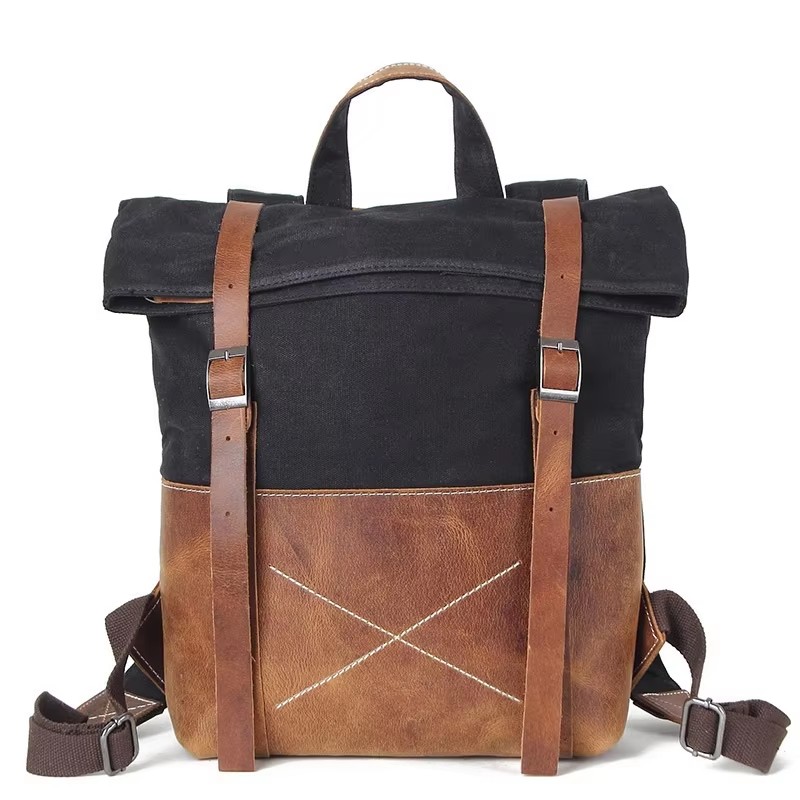 Leather Backpack Vintage - Mochila de lona encerada para hombre,